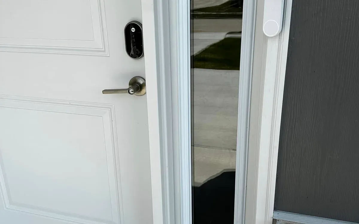 Video doorbell and smart lock on front door